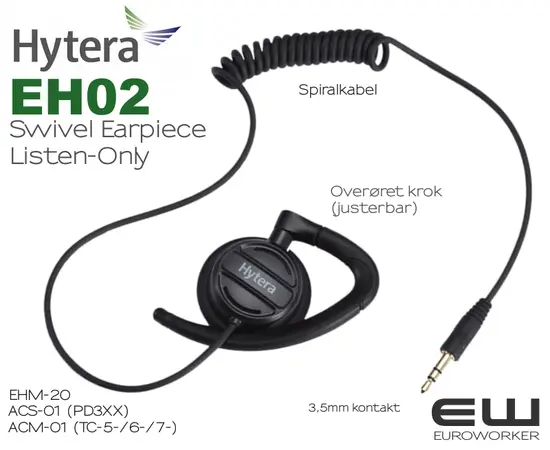 Hytera ACN02 PTT headset med for 3,5mm Listen Only Earpiece (HP605, HP685), 3 image